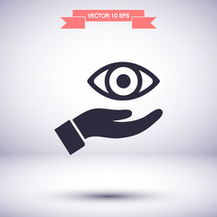 the eye icon in the hand icon , lorem ipsum Flat design