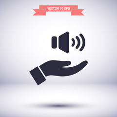 speaker icon in the hand , lorem ipsum Flat design
