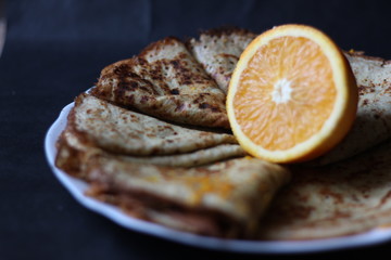 Maslenitsa. Carnival. A stack of Russian thin pancakes