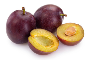 Fresh plum on white background