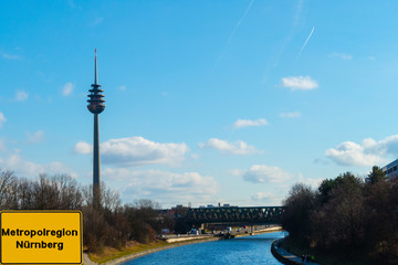 Schild Metropolregion Nürnberg Europakanal und Fernsehturm © pusteflower9024