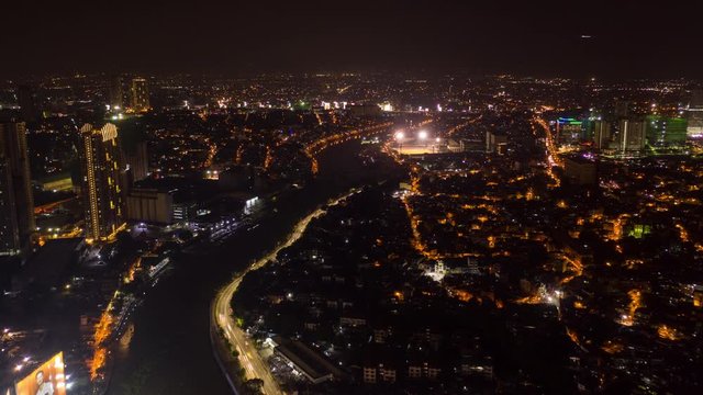 Aerial Philippines Time Lapse 12094-97 Manila Downtown Mandaluyong City Night September 2019 4K  Aerial time lapse video of downtown Manila in the Philippines in Mandaluyong City district during a bea