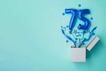 Number 75 birthday balloon celebration gift box lay flat explosion