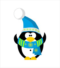 Penguin in winter clothes, hat and scarf 