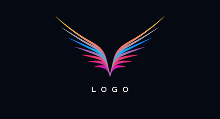 Abstract logo design element, colour lines forming wings of a bird symbol icon
