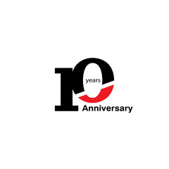 10 Years Anniversary Celebration Black and Red Vector Template Design Illustration