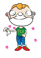 funny cute white boy with flu mask disease prevention cartoon