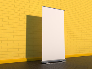 Blank roll up banner display. Template mockup. 3D