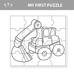 Funny cartoon excavator. Educational game for kids - My first puzzle game and coloring book