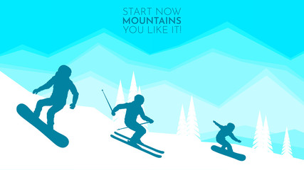 Snowboard ski on white background. Mountain ski sport equipment. Winter fun people. Winter outdoors leisure. Outdoor snow fun. Flat design