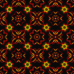 Seamless endless repeating ornament of red, orange, yellow and brown shades	