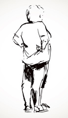 Fat woman stands on a white background. Vector drawing