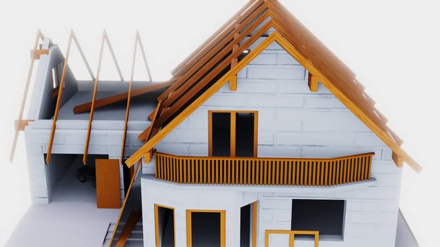 3D house construction is the unfinished roof