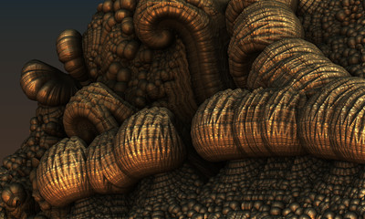 Abstract background 3D, fantastic golden structures and shapes