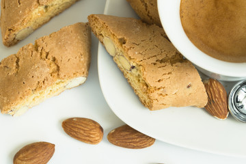 Cantuccini crispy coffee biscuits with almonds delicious breakfast choice to start a day
