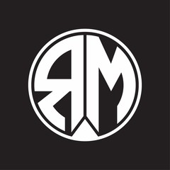 RM Logo monogram circle with piece ribbon style on black background