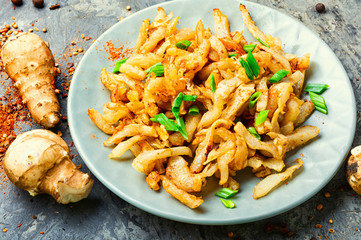 Fried Jerusalem artichoke on plate