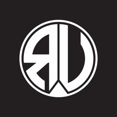 RU Logo monogram circle with piece ribbon style on black background