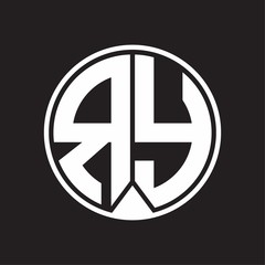 RY Logo monogram circle with piece ribbon style on black background