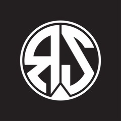 RS Logo monogram circle with piece ribbon style on black background