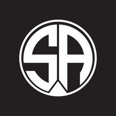 SA Logo monogram circle with piece ribbon style on black background