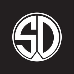 SD Logo monogram circle with piece ribbon style on black background