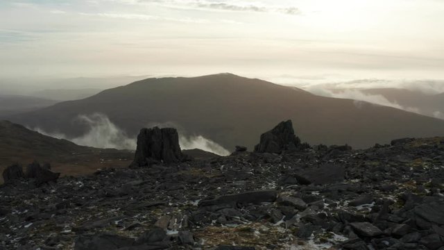 Snowdonia Wales countryside and mountain view with rocks and boulders