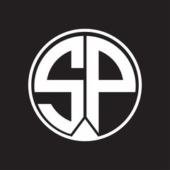SP Logo monogram circle with piece ribbon style on black background