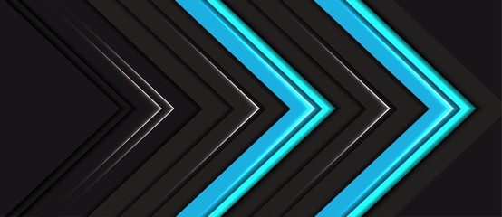 abstract blue light neon arrow direction dark grey background