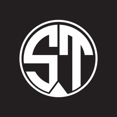 ST Logo monogram circle with piece ribbon style on black background