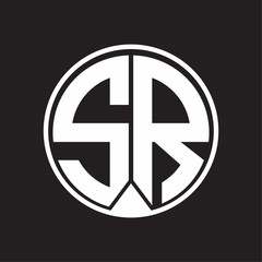 SR Logo monogram circle with piece ribbon style on black background