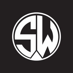 SW Logo monogram circle with piece ribbon style on black background