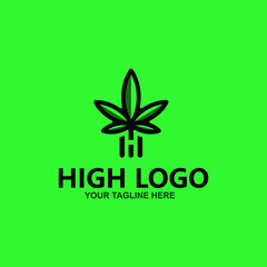 Initial H Letter With Cannabis Leaf. Minimalist And modern Marijuana Leaf Medical Emblem Logo Design Vector Illustration - Vector
