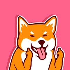 Cute Shiba Dog Showing Fuck You, Hand Gesture Vector Illustration. Gesture Finger Hand Middle Sign - Vector