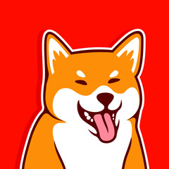 Cute Happy Shiba Dog Big Smile Tongue Out Vector Illustration - Vector