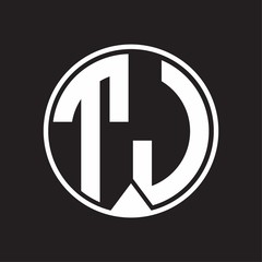TJ Logo monogram circle with piece ribbon style on black background