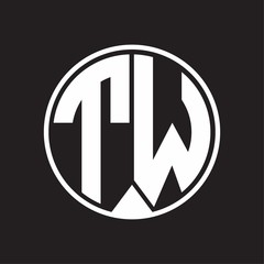 TW Logo monogram circle with piece ribbon style on black background