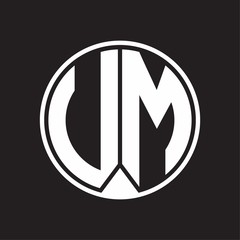 UM Logo monogram circle with piece ribbon style on black background
