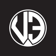 VE Logo monogram circle with piece ribbon style on black background