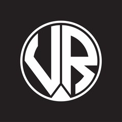 VR Logo monogram circle with piece ribbon style on black background
