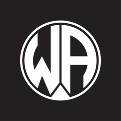 WA Logo monogram circle with piece ribbon style on black background