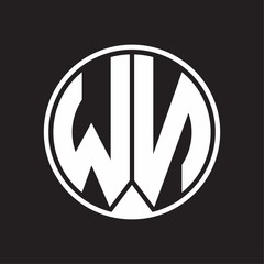 WN Logo monogram circle with piece ribbon style on black background
