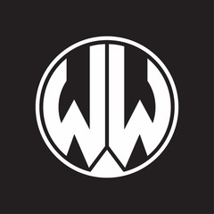 WW Logo monogram circle with piece ribbon style on black background