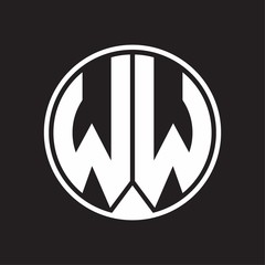 WW Logo monogram circle with piece ribbon style on black background