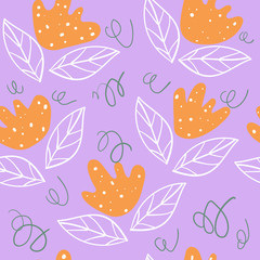 floral  pattern for decoration interior, print posters, greeting card, business banner, wrapping in modern scandinavian style in vector. Doodle style.  Scandinavian style