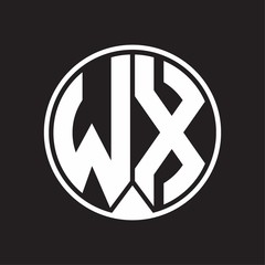 WX Logo monogram circle with piece ribbon style on black background