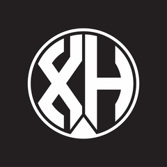 XH Logo monogram circle with piece ribbon style on black background