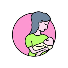 Breastfeeding Single Doodle Icon. mother feeding a baby vector illustration Flat outline  cartoon style.
