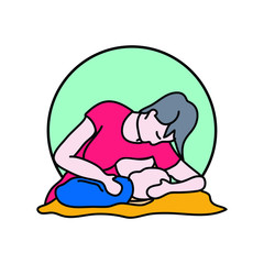 Breastfeeding Single Doodle Icon. mother feeding a baby vector illustration Flat outline  cartoon style.