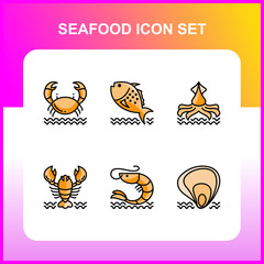 Seafood icon set  vector, suitable for icon, badges, emblems, logo and seafood restaurant menu design elements. isolated on white background